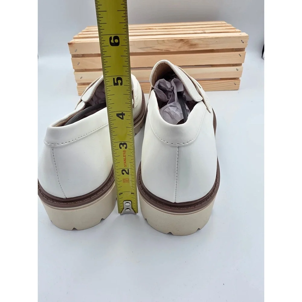 Kenly Loafers Women 8.5 White‎ Chunky Lug Sole Croc Embossed Penny Slip On Shoes
